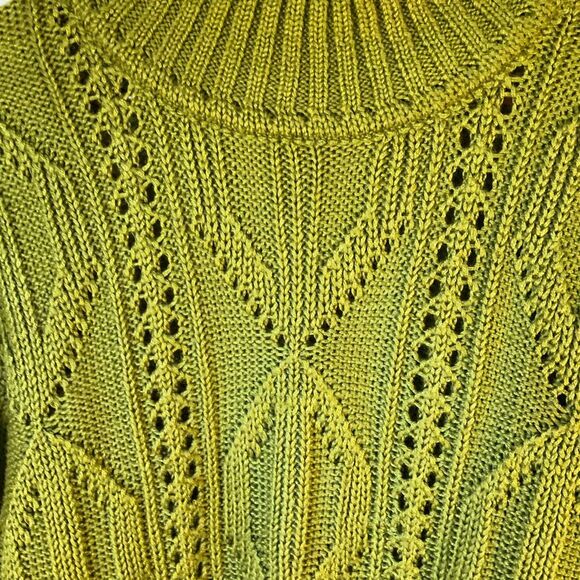 Olive Open Knit Heritage Cable Mockneck Sweater, OS. Balloonsleeves - Picture 5 of 8